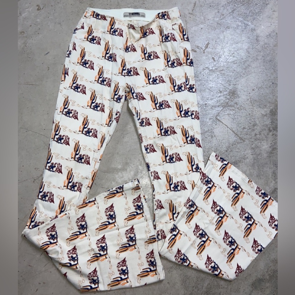 Rock N Roll Women’s Cream Western Print Bell Bottom Jeans NEVER WORN